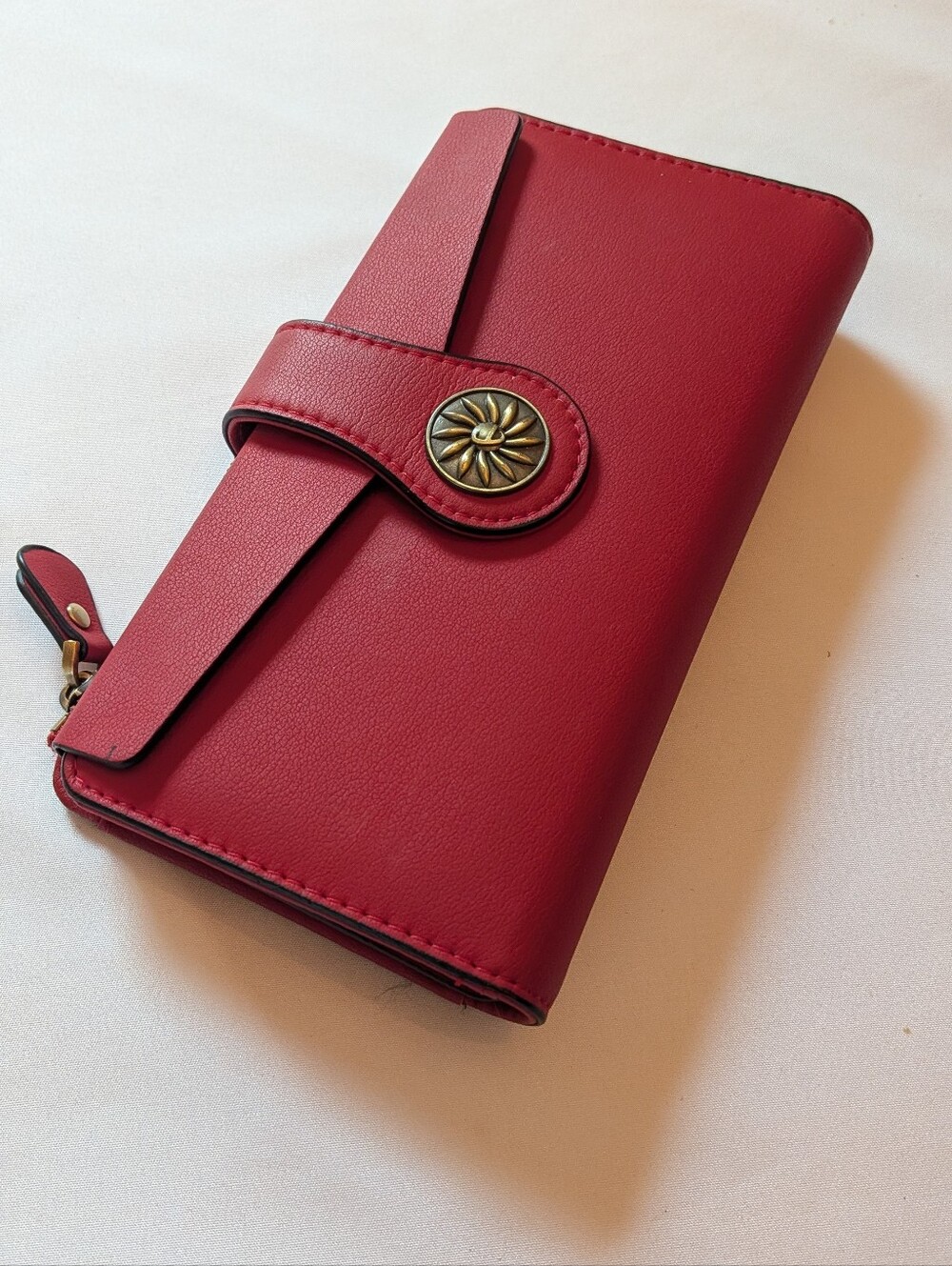 Travelambo Red Women's Wallet Clutch with Decorative Button